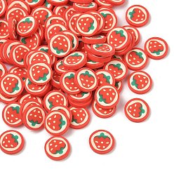 Strawberry Handmade Polymer Clay Cabochons, Red, Strawberry, 9x1.5~1.7mm, about 7352pcs/1000g