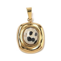 Далматинских Джаспер Природные яшмы далматин подвески, прямоугольные подвески с 304 оправами из нержавеющей стали, золотые, ионное покрытие (ip), 21x16x6~7 мм, отверстие : 4x6 мм