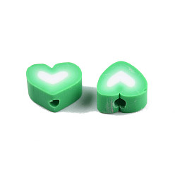 Spring Green Handmade Polymer Clay Beads, Heart, Spring Green, 7~10x8~10.5x4~5mm, Hole: 1.5mm