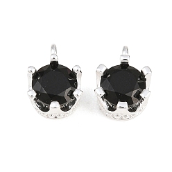 Negro Latón pavimenta encantos de zirconia cúbica, encantos de una sola piedra, encantos de la corona, plata, negro, 9x6x5 mm, agujero: 1.6 mm