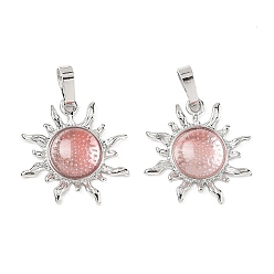 Вишневый Кварц Вишневое из кварцевого стекла подвески, латунные солнечные подвески, стойки покрытие, платина, без кадмия и без свинца, 23x22.5x5.5 мм, отверстие : 7.5x4.5 мм