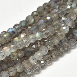 Labradorite Faceted Round Natural Labradorite Bead Strands, 4mm, Hole: 0.5mm, about 98pcs/strand, 15.5 inch