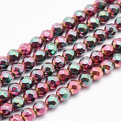 Burgundy Plated Electroplate Non-magnetic Synthetic Hematite Beads Strands, Faceted, Round, Burgundy Plated, 4mm, Hole: 1mm, about 95pcs/strand, 15 inch(38cm)