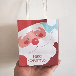 Santa Claus Christmas Theme Rectangle Paper Bags, with Handles, for Gift Shopping Bags, Santa Claus, 7.5x12.5x14.5cm