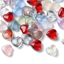 Mixed Color Transparent Smooth and Frosted Glass Beads, Heart, Mixed Color, 10.5x11x5.5mm, Hole: 1mm