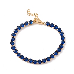 Medium Blue Classic Cubic Zirconia Tennis Bracelet, Vacuum Plating 304 Stainless Steel Jewelry for Women, Golden, Medium Blue, 7-1/8 inch(18cm)