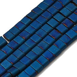Blue Electroplated Non-magnetic Synthetic Hematite Beads Strands, Rectangle, Matte Style, 2-Hole, Blue, 6x4x3mm, Hole: 1.2mm, about 99pcs/strand, 15.55 inch(39.5cm)