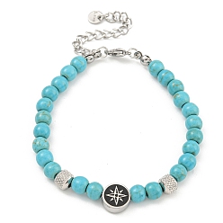 Звезда 304 Женские круглые браслеты из нержавеющей стали и синтетической бирюзы из бисера, звезда, 7-1/8 дюйм (18.2 см)