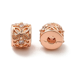 Розовое Золото Стойки обшивки латунь микро проложить кубического циркония бусы, долговечный, без свинца и без кадмия, колонка с клевером, розовое золото , 4x3.5 мм, отверстие : 1.2 мм