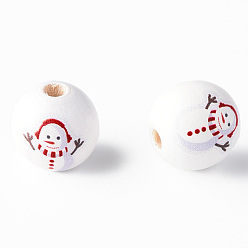 Red Painted Natural Wood Round Beads, Christmas Style, Snowman, Red, 16x15mm, Hole: 4mm