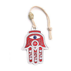 Brown Metal Enamel Hamsa Hand/Hand of Miriam with Evil Eye Hanging Ornament, for Car Rear View Mirror Decoration, Brown, 86x60mm