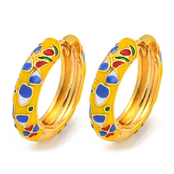 Синий Латунные серьги обруча, с цветочной эмалью, без кадмия и без свинца, долговечный, реальный 18 k позолоченный, синие, 19x4.5 мм