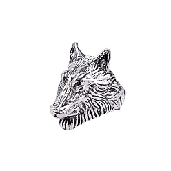 Wolf Antique Silver Alloy Open Cuff Rings, Wolf, Wide: 20~45mm