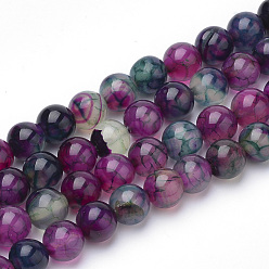 Medium Violet Red Dyed Natural Dragon Veins Agate Beads Strands, Round, Medium Violet Red, 8~8.5mm, Hole: 1mm, about 47pcs/strand, 15.5 inch