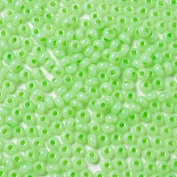 Pale Green Imitation Jade Glass Seed Beads, Luster, Dyed, Round, Pale Green, 5.5x3.5mm, Hole: 1.5mm