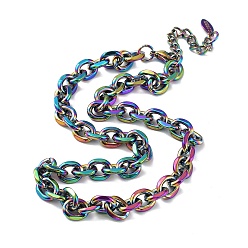 Rainbow Color Ion Plating(IP) 304 Stainless Steel Rolo Chain Necklace, Rainbow Color, 15.83 inch(40.2cm)