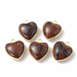Mahogany Obsidian Natural Mahogany Obsidian Pendants, with Golden Plated Brass Findings, Heart Charms, 18~19x15~17x7~10mm, Hole: 2mm