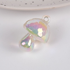 Clear Bubble Style Transparent Acrylic Pendants, AB Color Plated, Mushroom, Clear, 35x24mm