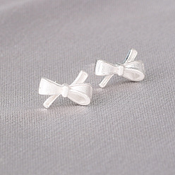 Bowknot Mini 925 Sterling Silver Stud Earrings for Girls, Silver Color Plated, Bowknot, 5mm