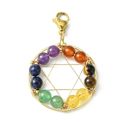 Mixed Stone Wire Wrapped Chakra Mixed Gemstone Pendant Decorations, with 304 Stainless Steel Lobster Claw Clasps, 53mm