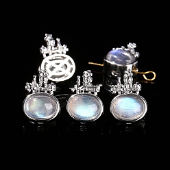Grey Moonstone Бусины из натурального серого лунного камня, со сплавочной фурнитурой, овальные, 10x13 мм