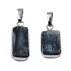 Kyanite Natural Kyanite/Cyanite/Disthene Pendants, with Platinum Tone Brass Edge and Iron Snap on Bails, Rectangle, Lead Free & Cadmium Free, 27~37x12~20.5x4~6mm, Hole: 4x6mm