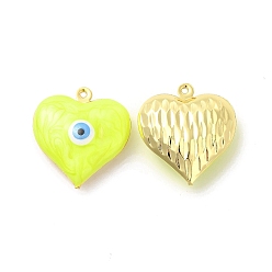 Yellow Brass Enamel Pendants, Real 18K Gold Plated, Long-Lasting Plated, Heart with Evil Eye Pattern, Yellow, 24x22x8mm, Hole: 1.2mm