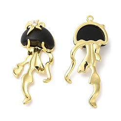 Black Resin Imitation Jelly Pendants, Jellyfish Charms with Rack Plating Real 18K Gold Plated Brass Findings, Cadmium Free & Lead Free, Long-Lasting Plated, Black, 45x21.5x9.5mm, Hole: 1.6mm