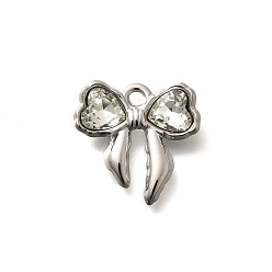 Кристалл 304 подвески из нержавеющей стали, со стразами, бантом, цвет нержавеющей стали, кристалл, 18x18x4.5 мм, отверстие : 1.8 мм