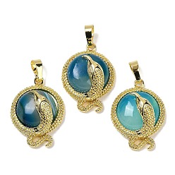 Полосатый Агат Плоские круглые подвески из натурального полосчатого агата (окрашенного и нагретого) из латуни, стойки покрытие, без кадмия и без свинца, золотые, 29.5x21.5x9.5~11 мм, отверстие : 7.5x4.5 мм