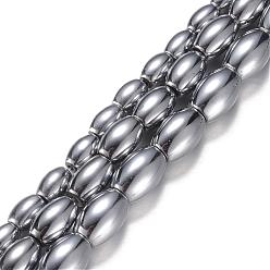 Platinum Plated Electroplate Magnetic Synthetic Hematite Bead Strands, Grade A, Rice, Platinum Plated, 7x4mm, Hole: 1mm, about 57pcs/strand, 15.7 inch(40cm)