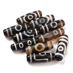 Coconut Brown Tibetan Style dZi Beads, Natural Agate Beads, Dyed & Heated, Oval, Mixed Patterns, Coconut Brown, 38x11.5mm, Hole: 2mm
