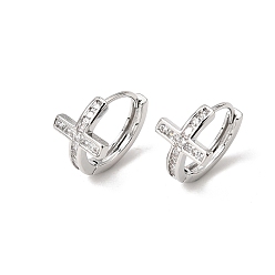 Platine Micro cuivres ouvrent zircons boucles d'oreilles, croix, platine, 14.5x10x16mm