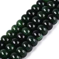 Dunkelgrün Natürliche Achat Perlen Stränge, glatte Rondelle, gefärbt, dunkelgrün, 12x7.5 mm, Bohrung: 0.5~1.2 mm, ca. 48~56 Stk. / Strang, 14.17~16.73 Zoll (36~42.5 cm)