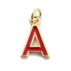Letter A Стойки обшивки латунные подвески, с эмалью и кольцом для прыжков, без кадмия и без свинца, долговечный, реальный 18 k позолоченный, буквы, буква a, 11.5x8x1 мм, отверстие : 2.5 мм