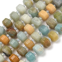 Flower Amazonite Натуральный цветок амазонитовые бусины пряди, рондель, граненые, с бисером, 12x8 мм, отверстие : 1.4 мм, около 32 шт / нитка, 15.16'' (38.5 см)