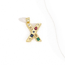 Letter X Латунные микро проложить кубического циркония подвески, письмо амулеты, Письмо X, 24x15 мм