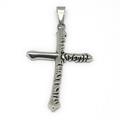 Antique Silver Fashionable Retro 304 Stainless Steel Cross Pendants, Antique Silver, 53x34x3mm, Hole: 4x7mm