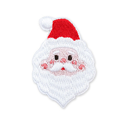 White Christmas Theme Computerized Embroidery Polyester Self-Adhesive/Sew on Patches, Costume Accessories, Appliques, Santa Claus Head, White, 51x36mm
