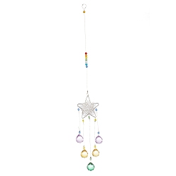 Platinum Star Iron Colorful Chandelier Decor Hanging Prism Ornaments, with  Faceted Glass Prism, for Home Window Lighting Decoration, Platinum, 440mm
