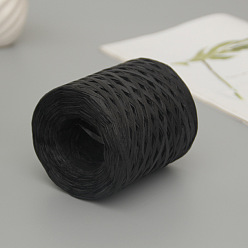 Black Raffia Ribbon, Packing Paper String, Raffia Twine Paper Cords for Gift Wrapping and Weaving, Black, 3~4mm, about 218.72 Yards(200m)/Roll