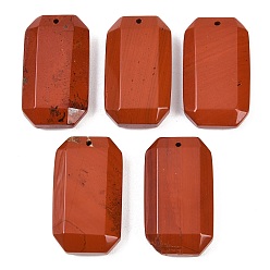 Красный Камень Природные красной яшмы подвески, граненые прямоугольные подвески, 34~35.5x19~20.5x7~8 мм, отверстие : 1.6 мм