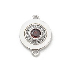 Плоский Круглый Подвески-коннекторы из латуни с микропаве из прозрачного кубического циркония и ракушки, с оранжево-красным стеклом, платина, плоско-круглые, 16.5x12x2.5 мм, отверстие : 1.2 мм