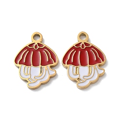 Golden Ion Plating(IP) 304 Stainless Steel Pendants, with Enamel, Jellyfish Charm, Golden, 16.5x12x1.5mm, Hole: 1.8mm