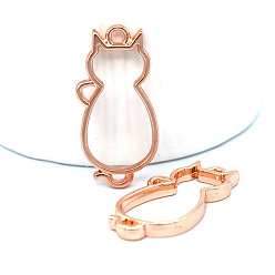 Rose Gold Alloy Open Back Bezel Cat Shape Pendants, for DIY UV Resin, Epoxy Resin, Pressed Flower Jewelry, Rose Gold, 38x18x3.3mm