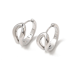 Platinum Brass Hoop Earrings for Women, Round, Platinum, 18.5x10x20mm