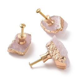 Rose Quartz Natural Rose Quartz Drawer Knob, with Brass Findings and Screws, Cabinet Pulls Handles for Drawer, Doorknob Accessories, Nuggets, 35~45x25~35mm