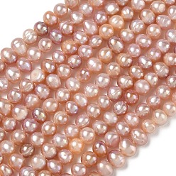 Salmon Foncé Brins de perles de culture d'eau douce naturelles, Note 3 un, pomme de terre, saumon noir, 6~6.5mm, Trou: 0.5mm, Environ 63~65 pcs/chapelet, 13.78~13.98'' (35~35.5 cm)