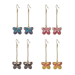 Mixed Color Alloy Enamel Butterfly Dangle Earrings, Mixed Color, 67x22mm