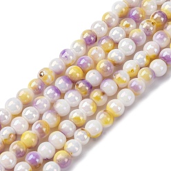 Золотистый Стеклянные бусины, окрашенная и подогревом, круглые, два тона, золотые, 4.5x4 мм, отверстие : 0.8 мм, около 102~108 шт / нитка, 15.39''~16.30'' (39.1~41.4 см)